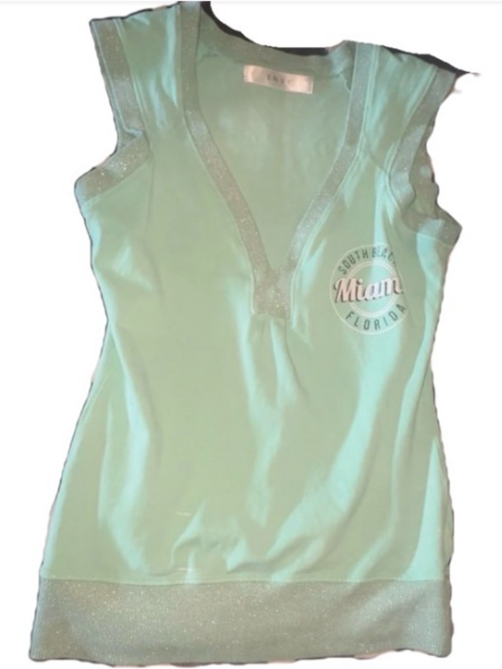 envy Mint Green Sleeveless V-Neck Tank with Miami Graphic